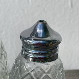 Silver-plated metal and glass salt and pepper shakers
