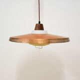 Copper milk glass & teak hanging lamp Bernt Karlby for Lyfa