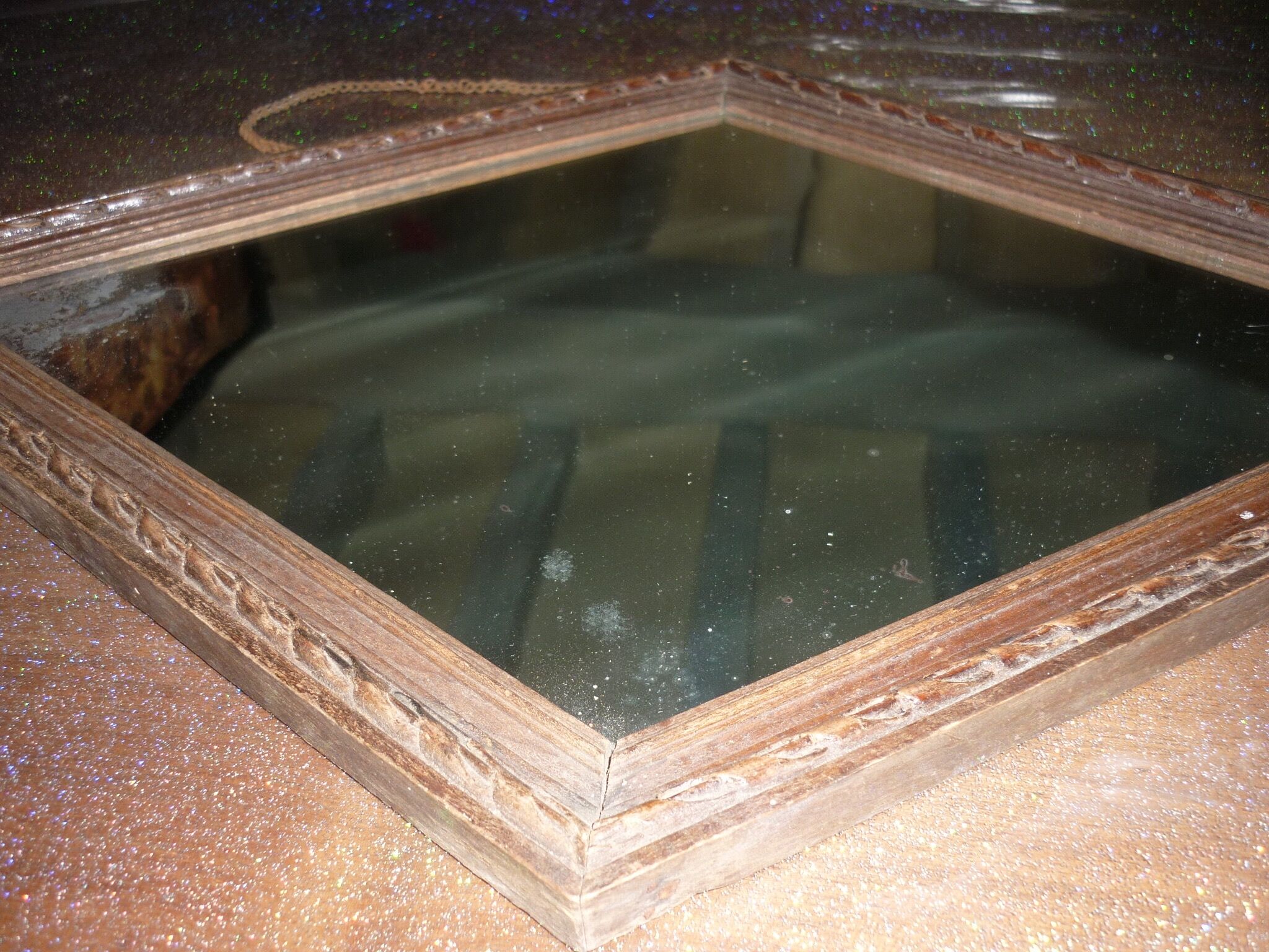 Wooden wall diamond mirror, 30s-40s 50x34cm