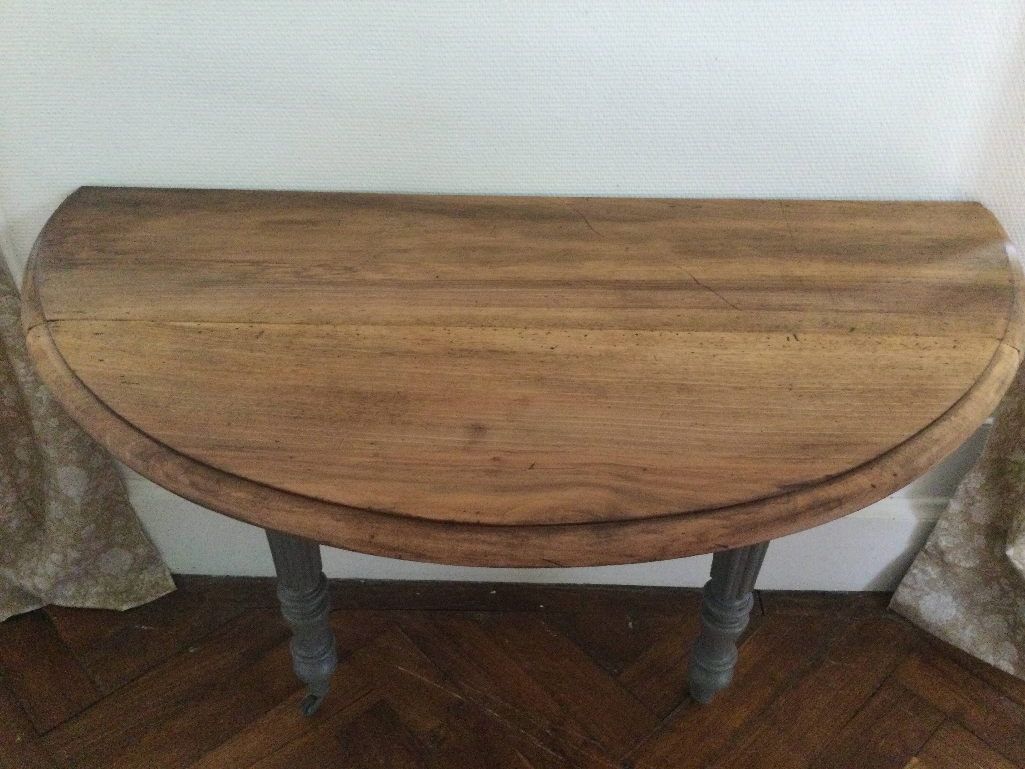 Antique painted wooden half-moon console table