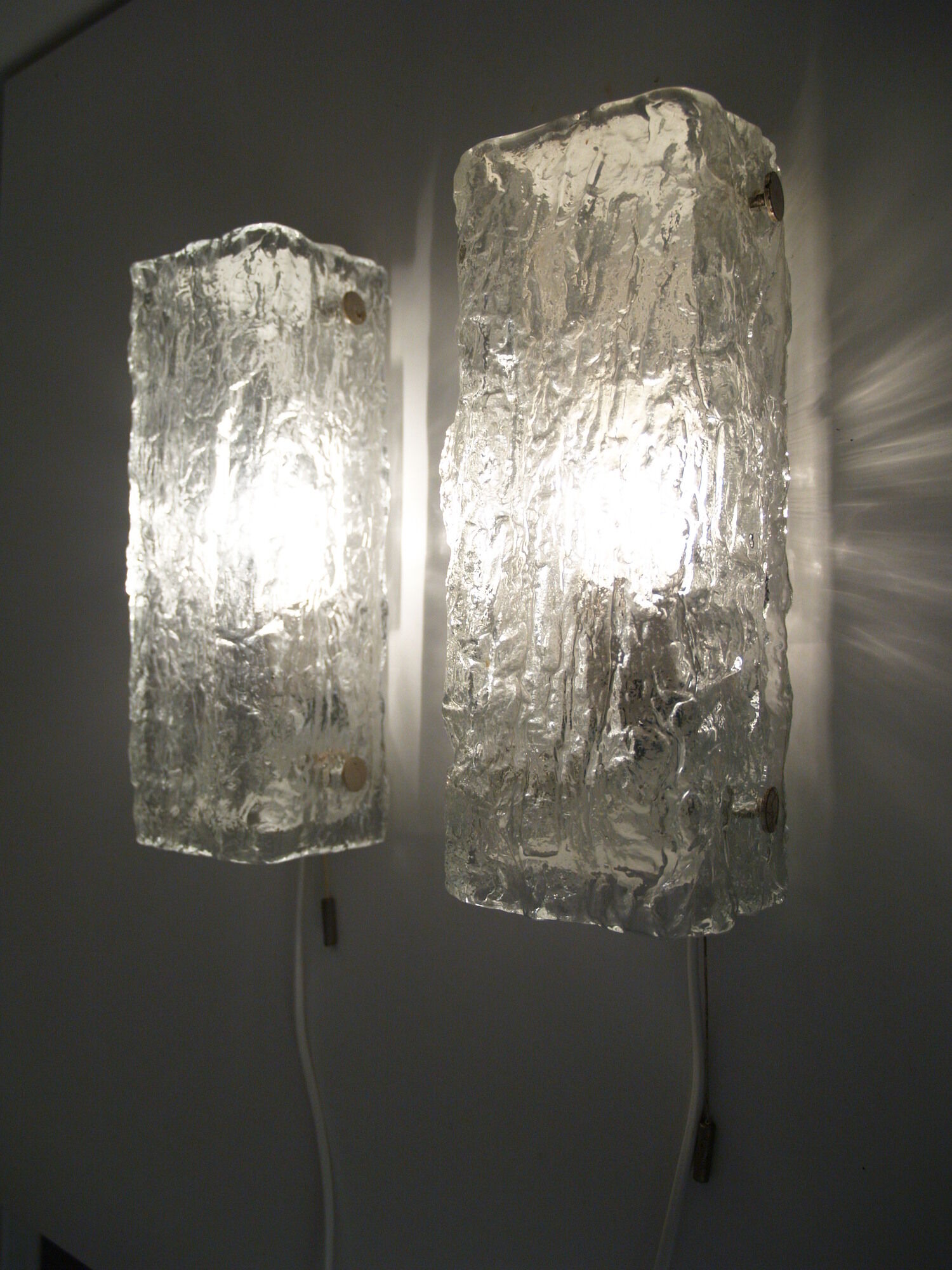 Mid-century ice glass wall sconces from kaiser idell / kaiser leuchten, 1960s, set of 2
