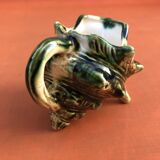 1940s Polychrome Barbotine Milk Jug / Creamer Shell Shape