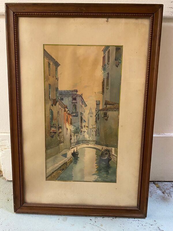 Aquarelle signée f. jeannin gros - rialto à venise encadrée et sous verre début xxe