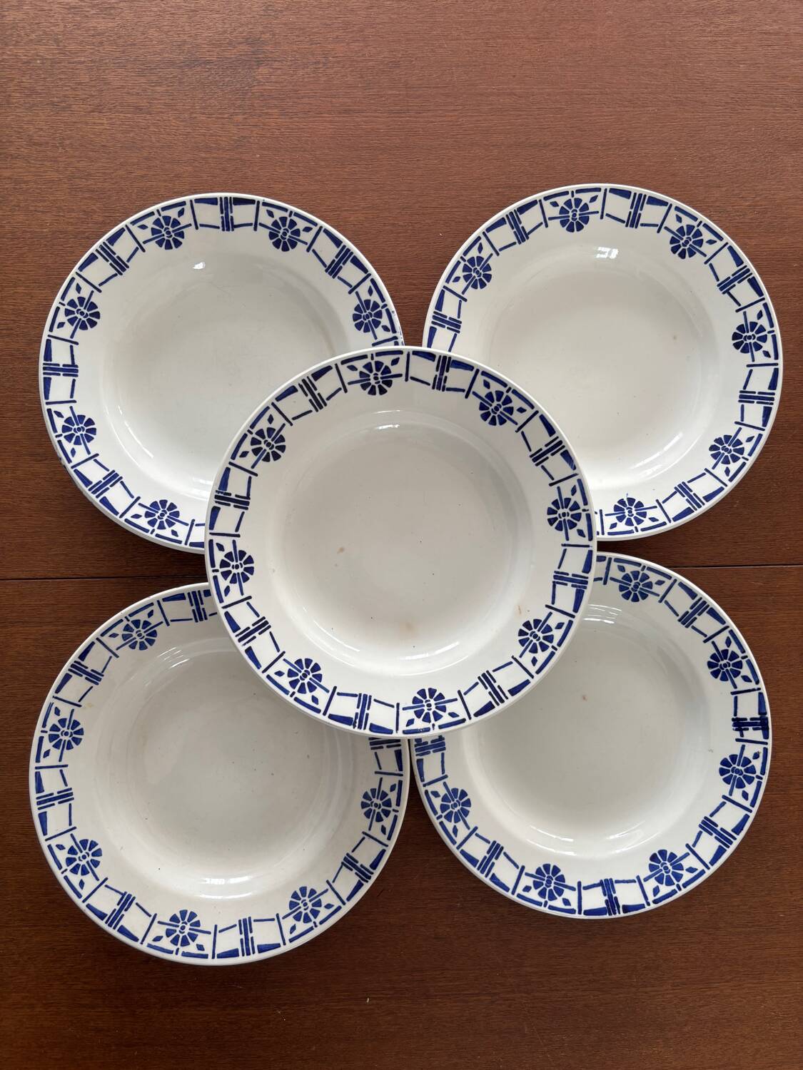 Set of 5 old earthenware plates Céranord St Amand - Made in France