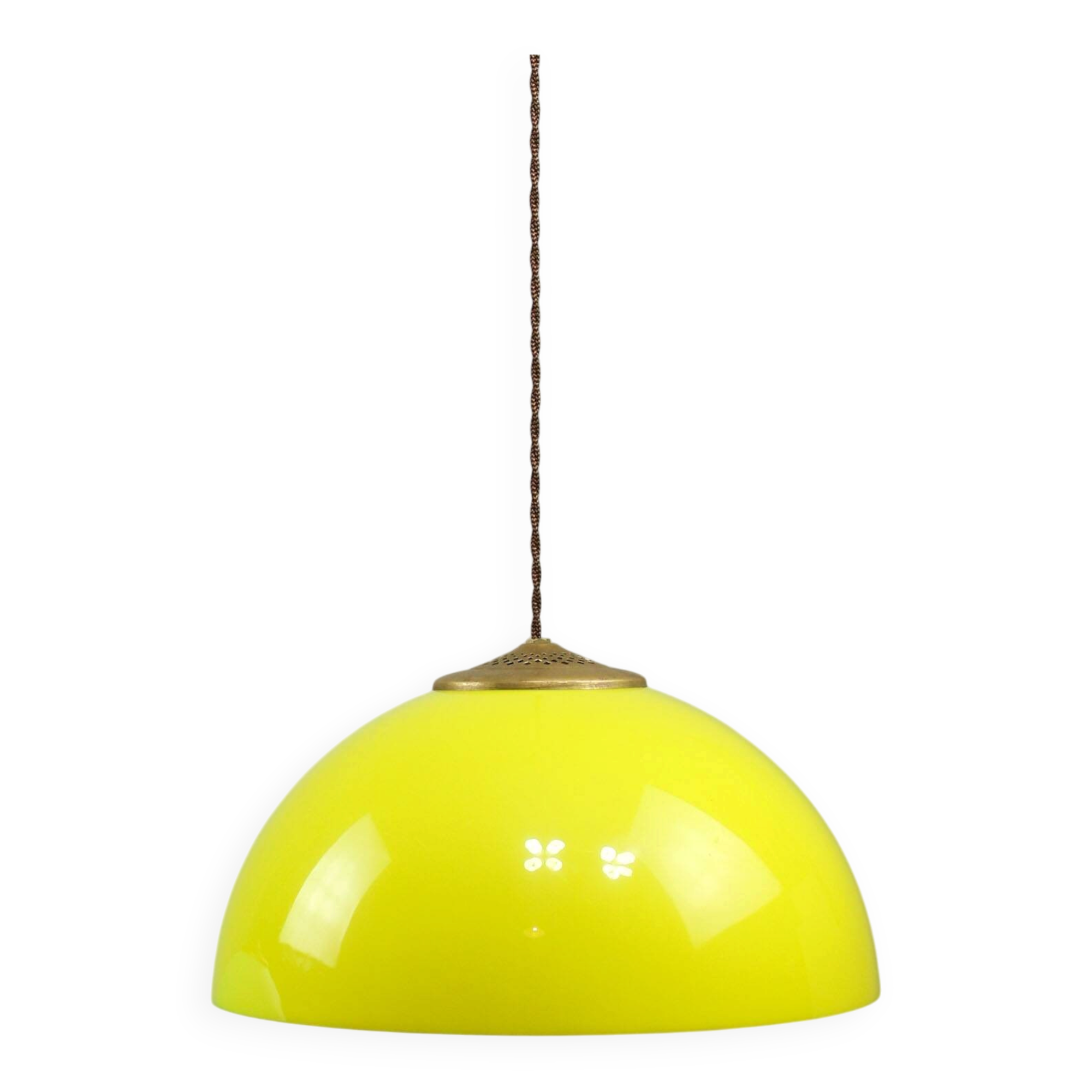 Vintage Italian Brass and Yellow Plexiglas Pendant Lamp