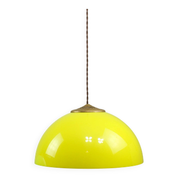 Vintage Italian Brass and Yellow Plexiglas Pendant Lamp