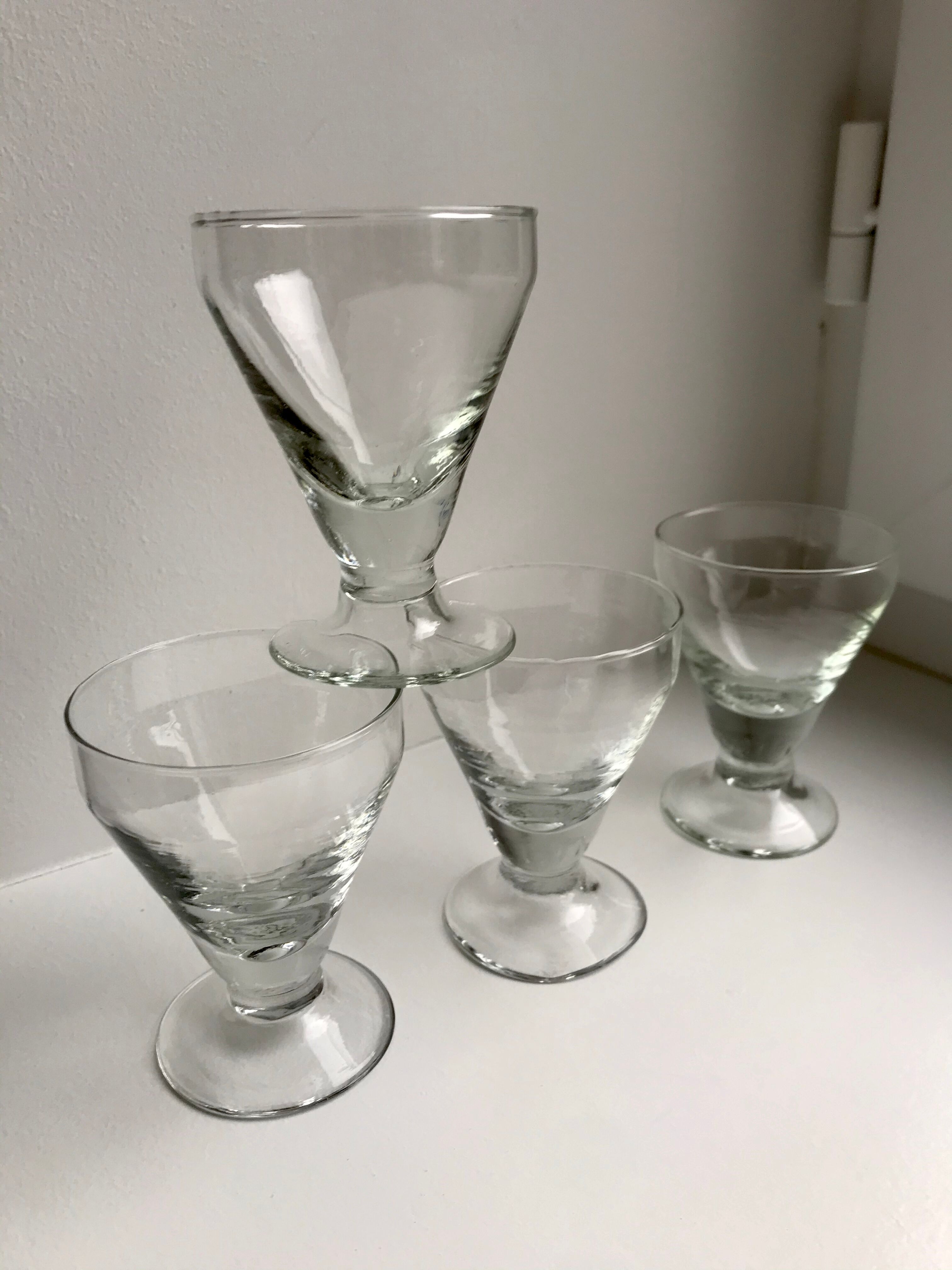 set of 5 glasses with thick bottom feet early twentieth century
