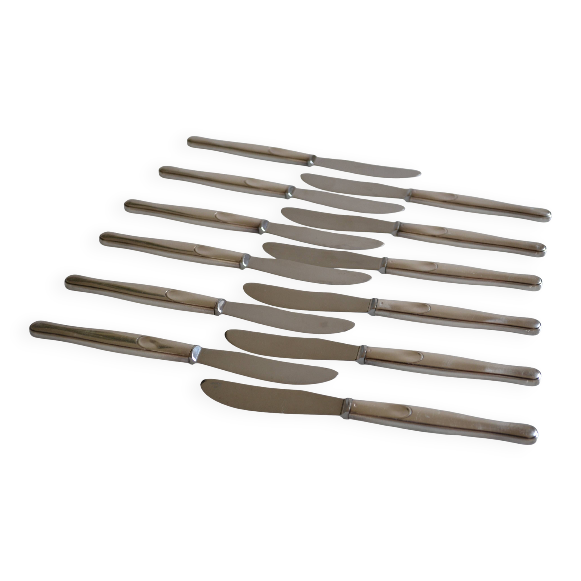 12 table knives silver metal handles & stainless steel blades 22 cm