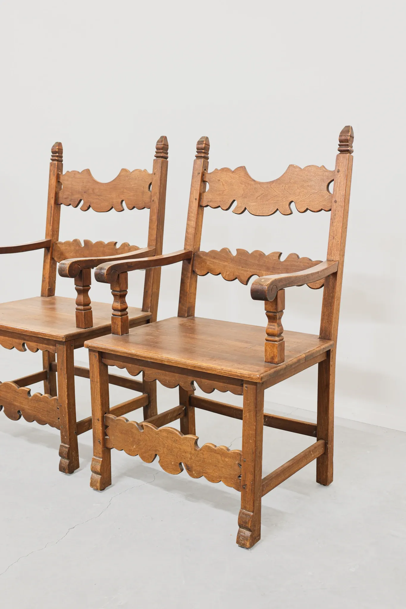Pair of Italian Carved Wooden Armchairs, Lombardy, 1900s.