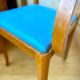Bridge armchair in wood and blue skaï