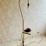 Lampadaire vintage en laiton, porte-revue et cendrier