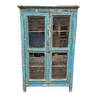 Antique glass-fronted Burmese teak dresser