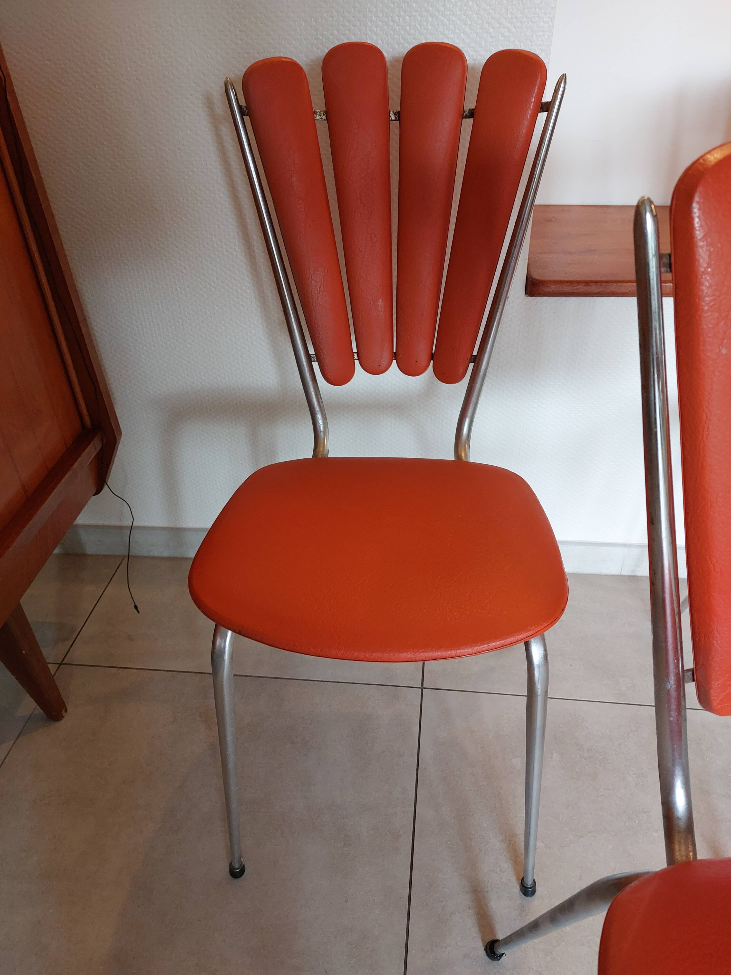 4 orange petal chairs, vintage