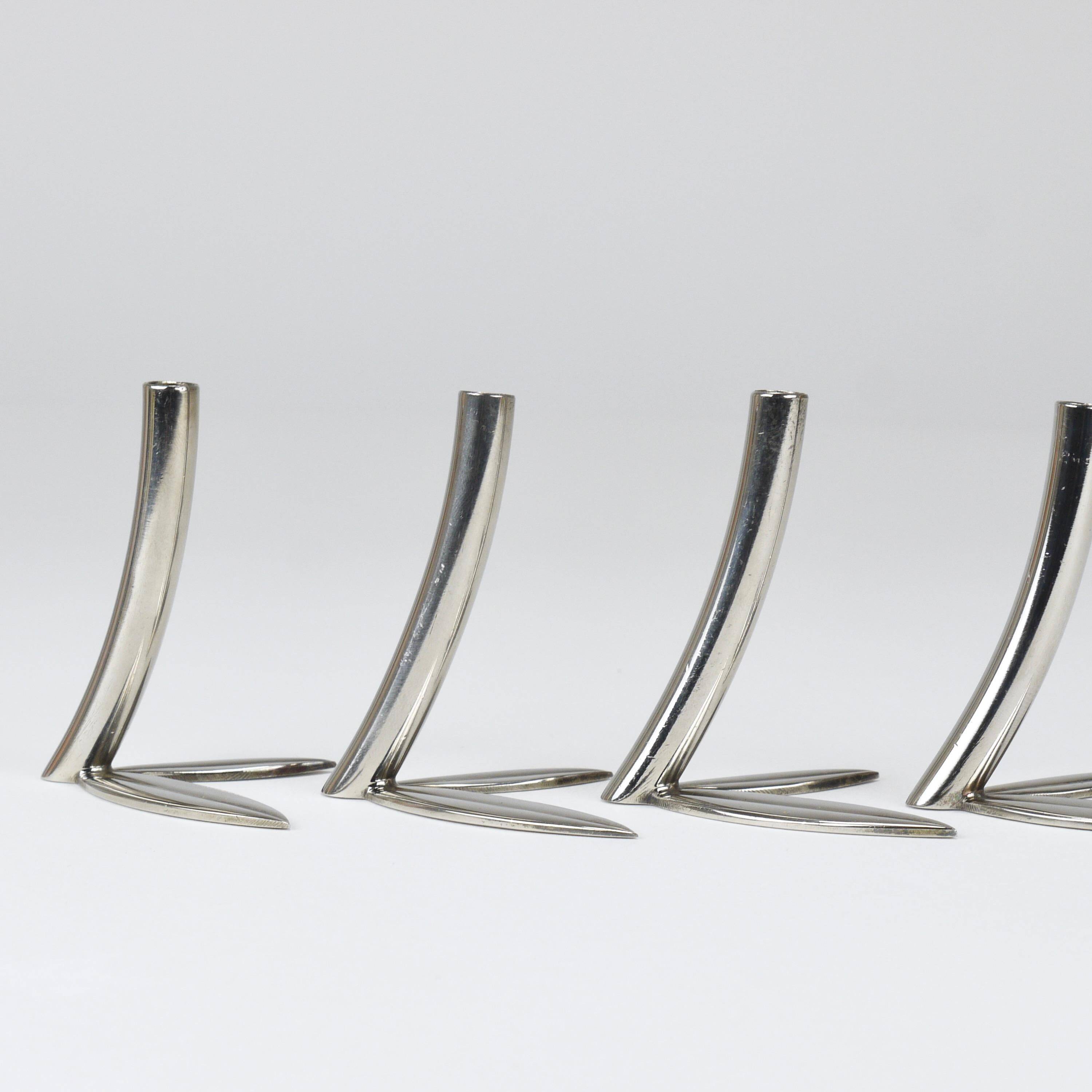 Werkstätte Hagenauer Up to 6 Soliflore Vases Leaf, Brass & Nickel, Vienna, 1960s