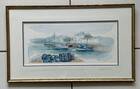 Watercolour by Christian Gaudin framed certificate Guérande fishing port marshes