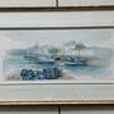 Watercolour by Christian Gaudin framed certificate Guérande fishing port marshes