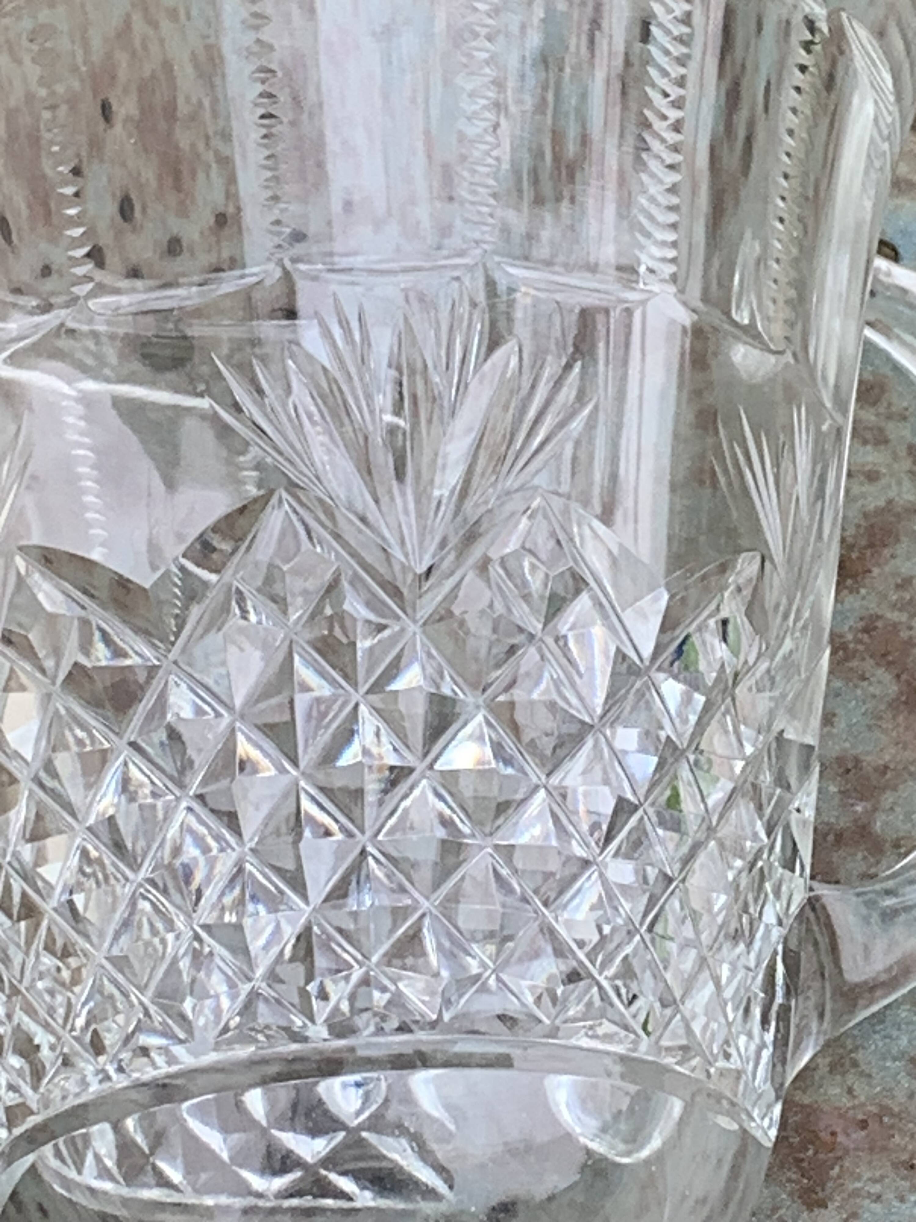 Carafe in transparent glass and crystal, chiseled, old pineapple pattern