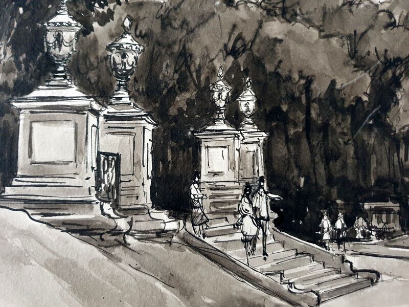André Duculty (1912-1990) Ink wash on paper "Saint Germain en Laye, la terrasse" Signed
