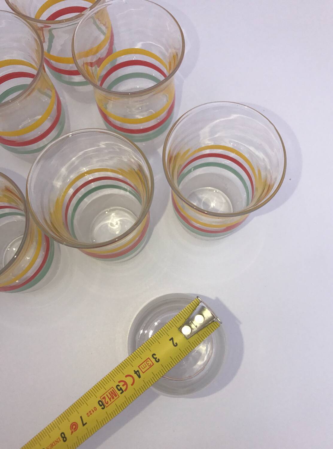 Set of 7 old tricolor glasses