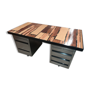 Bureau métallique et - placage