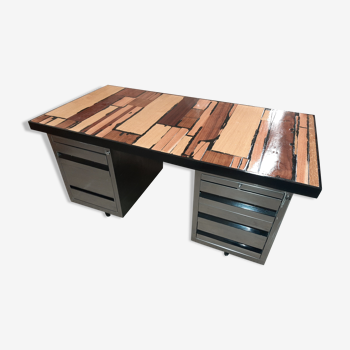 Metal desk and wood veneer