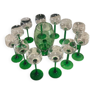 Set of 12 glasses and 1 Alsace carafe, Luminarc France style, vintage, retro chic