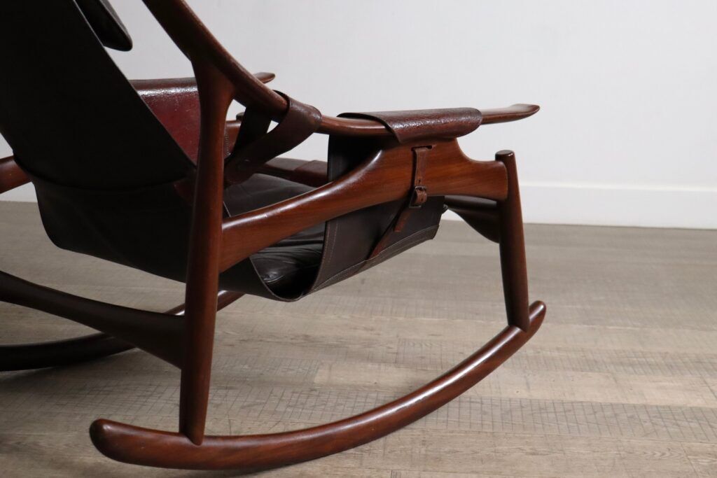 Liceu de Artes e Oficios rocking chair with ottoman, Brazil 1960s