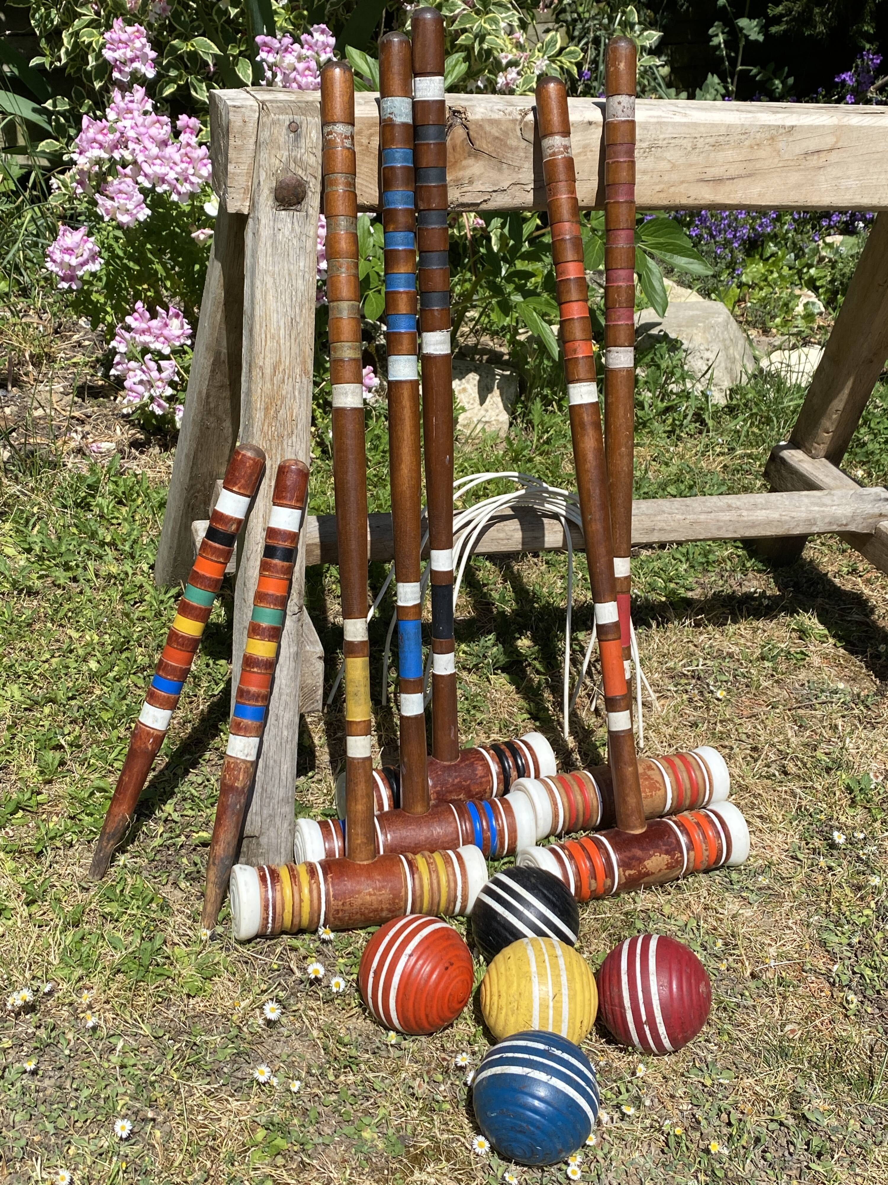 Old wooden croquet game