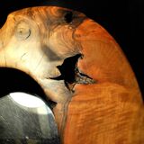 Vintage oval mirror in solid olive wood - Modernist design 1960-1970