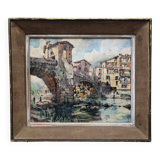 Watercolor bridge over the bevera in sospel by georges chappuis 1940, alpes maritimes 06, painting frame
