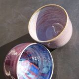 Purple enamelled sandstone potduo signed