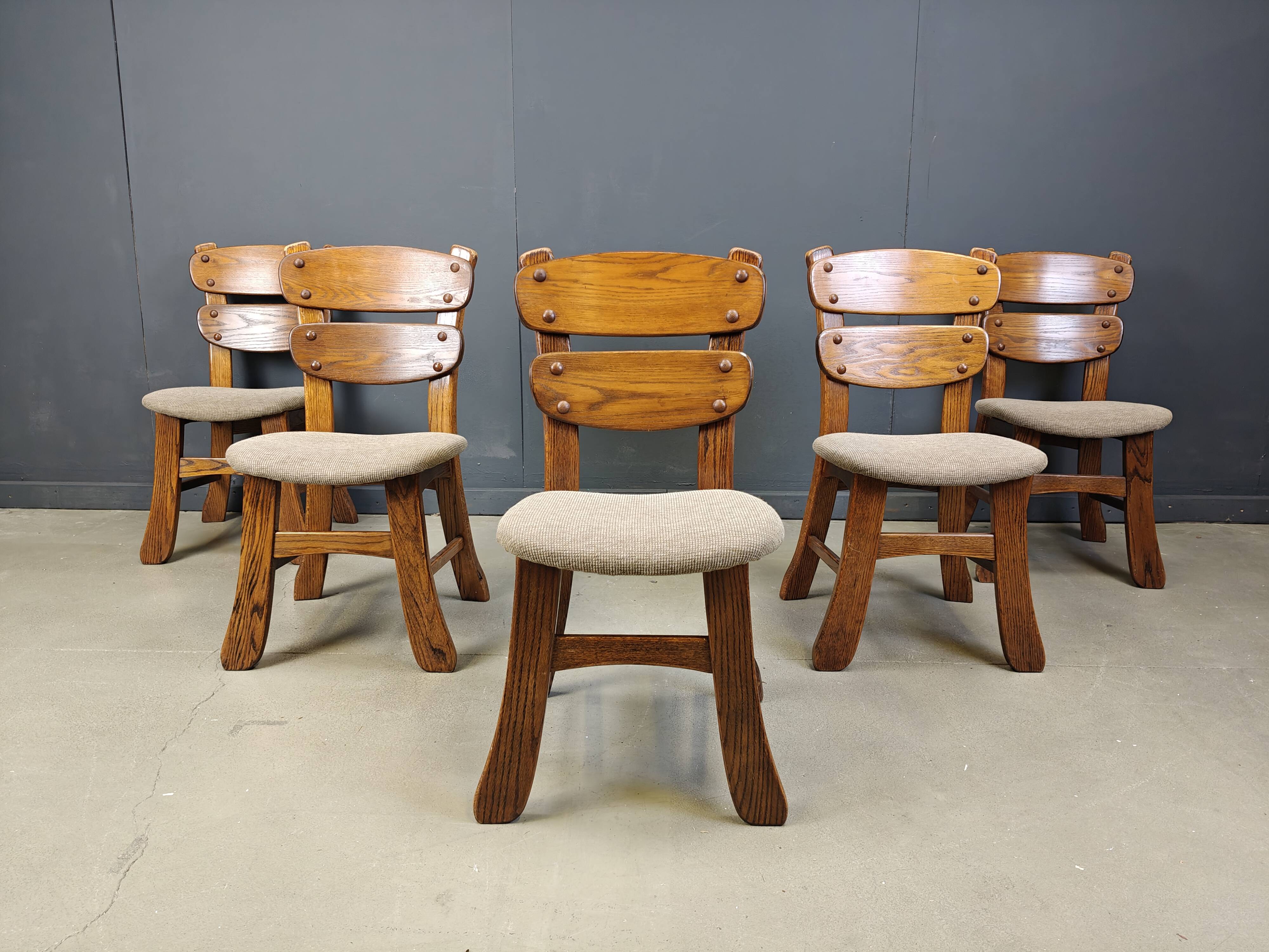 Vintage brutalist dining chairs, set of 5 - 1960s