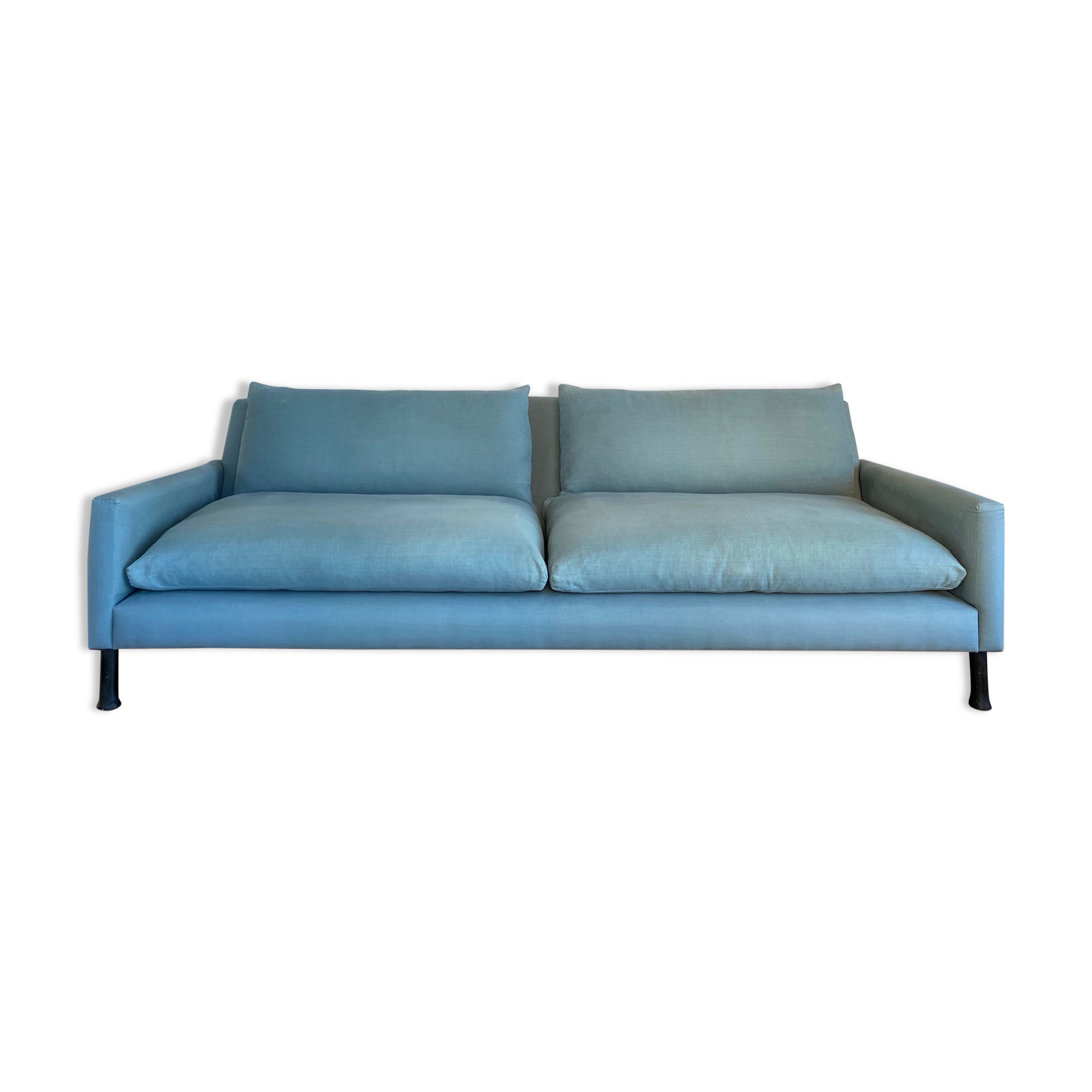 Canapé 3 Places Caravane En Lin Bleu - 180 Cm - Coussins Inclus