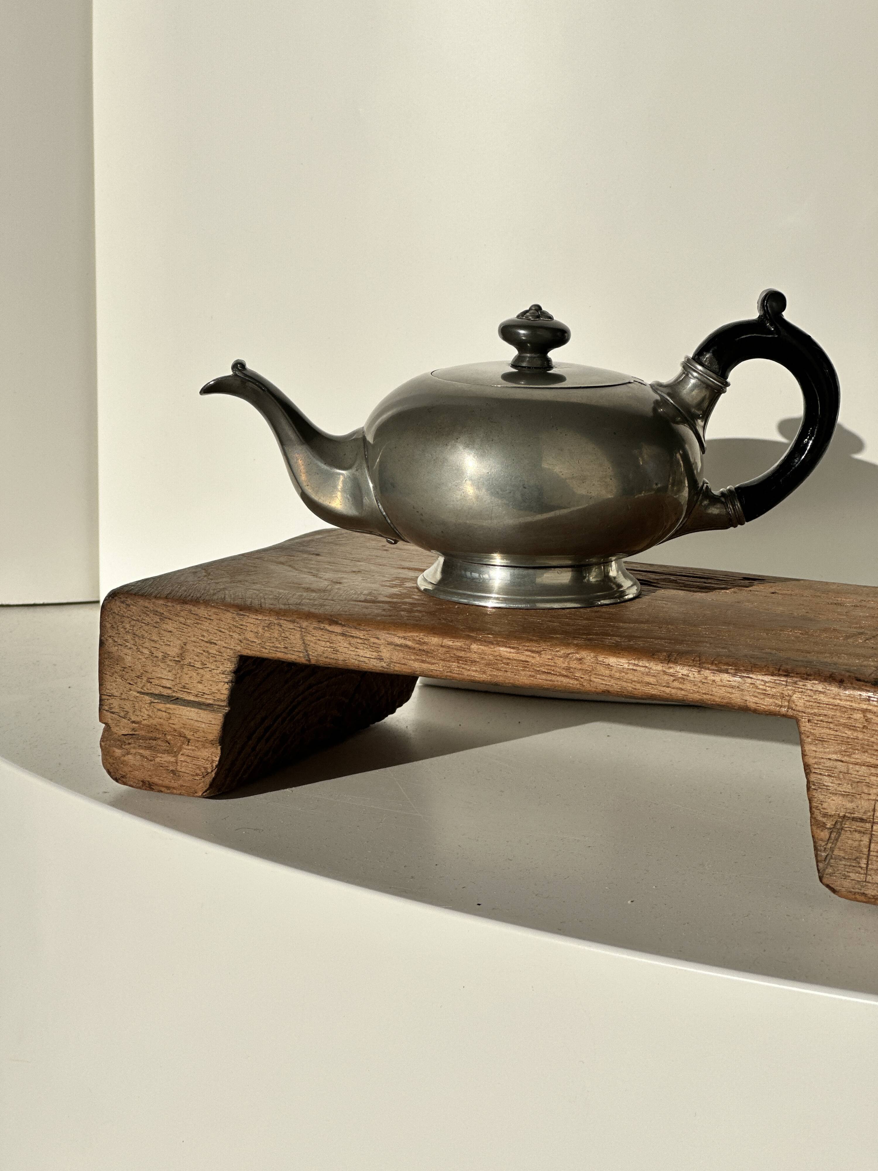 Small teapot, pewter coffee pot flattened oval shape