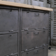 Military furniture metal console with wooden top and 6 drawers