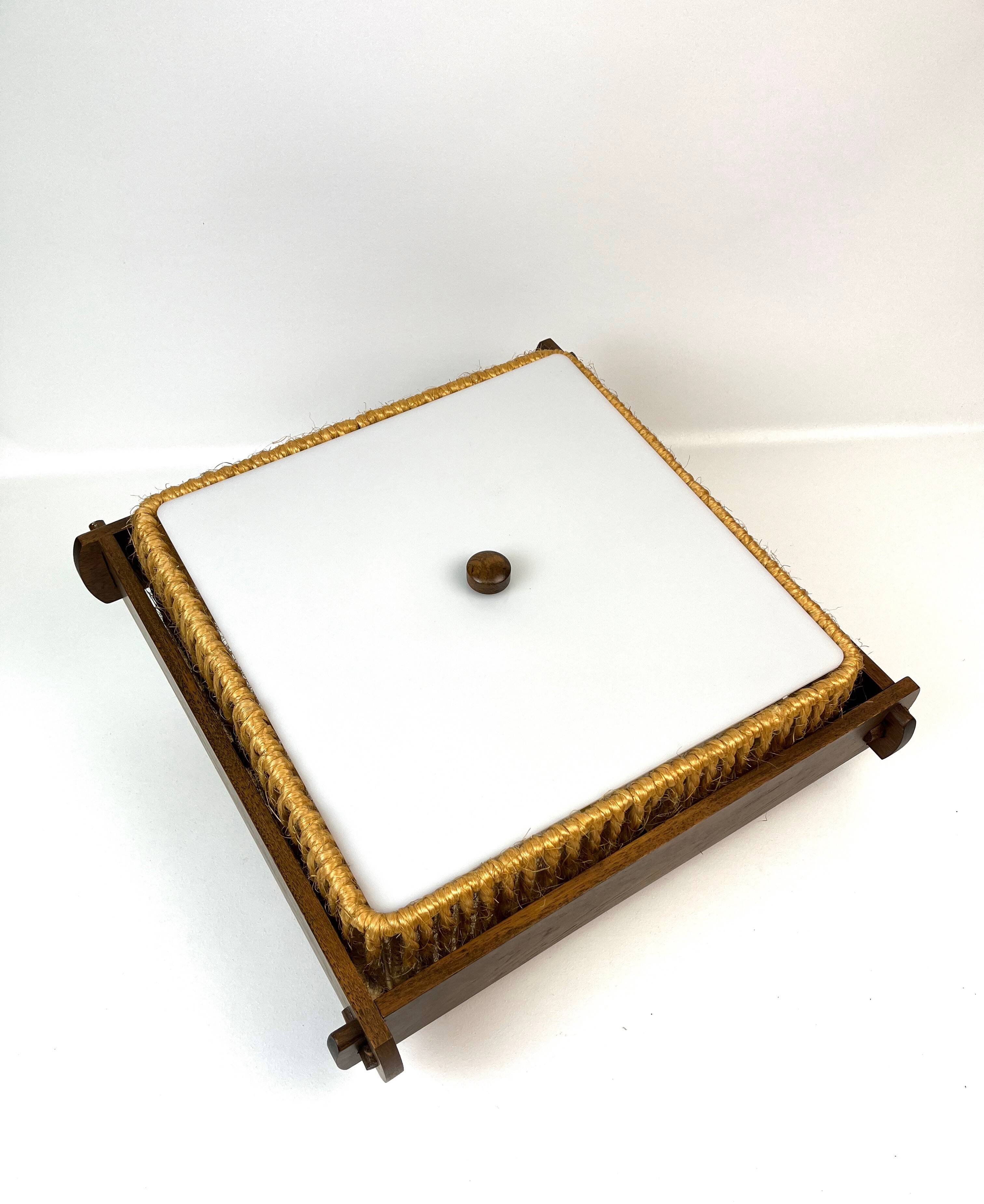 Rare lampe de plafond originale Temde Mid Century Danish Modern en chêne et sisal