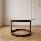 1970s Vintage Round Coffee Table with Smoked Glass Top