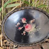 Hand-painted tray in enamelled sheet metal with a bouquet of Napoleon flowers