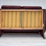 1970s, 2-seater Swedish sofa, brown leather with patina, dark beech wood.