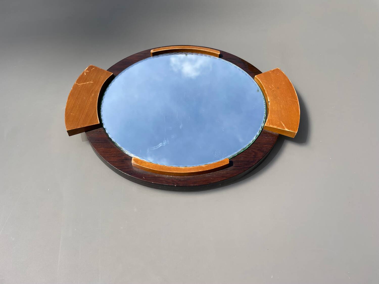 Art deco wood and mirror tray