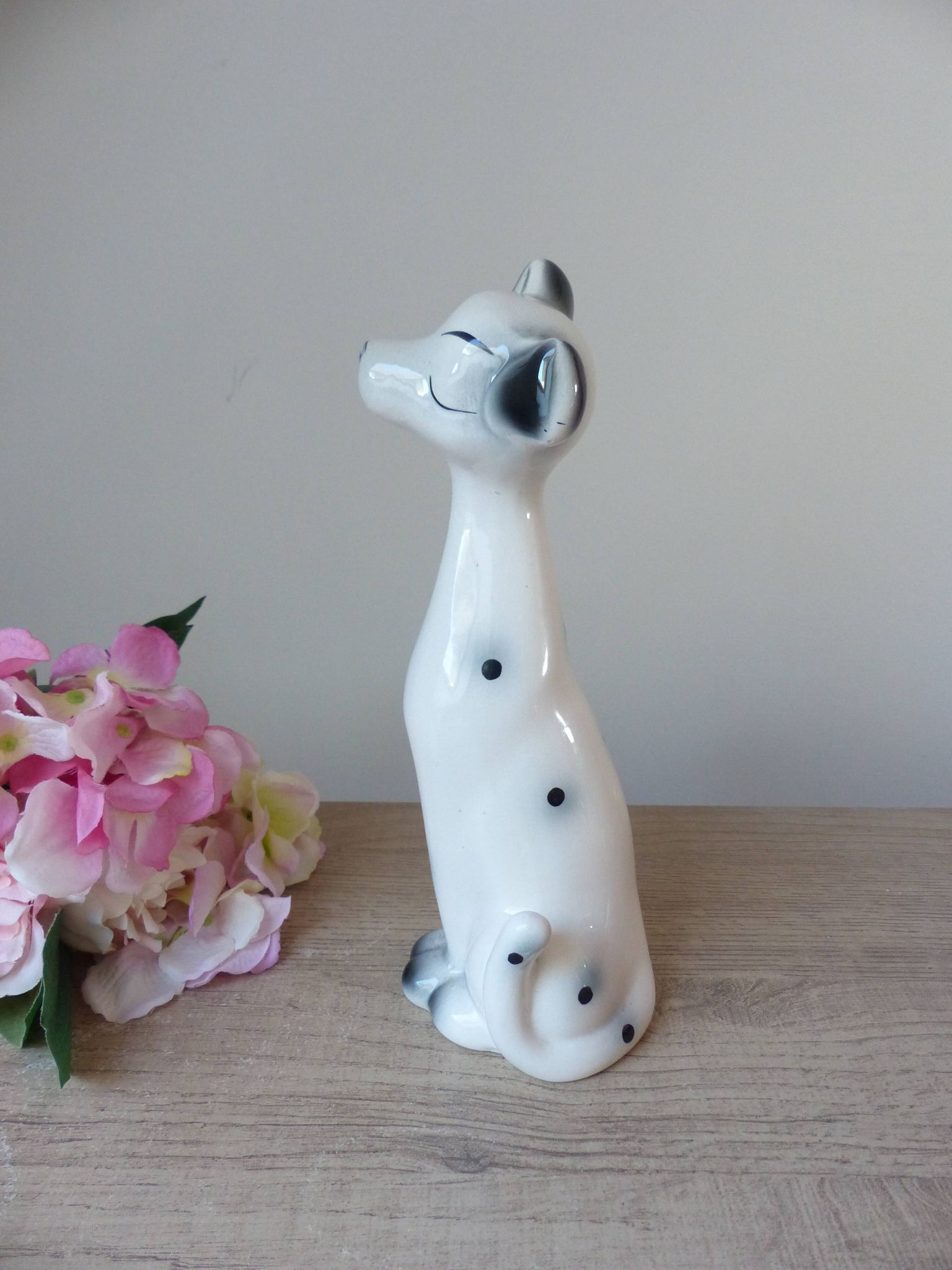 Large romantic ceramic Dalmatian dog figurine from the 1970s,