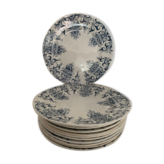 10 flat plates Creil and Monterreau, Rouen model, late 19th century