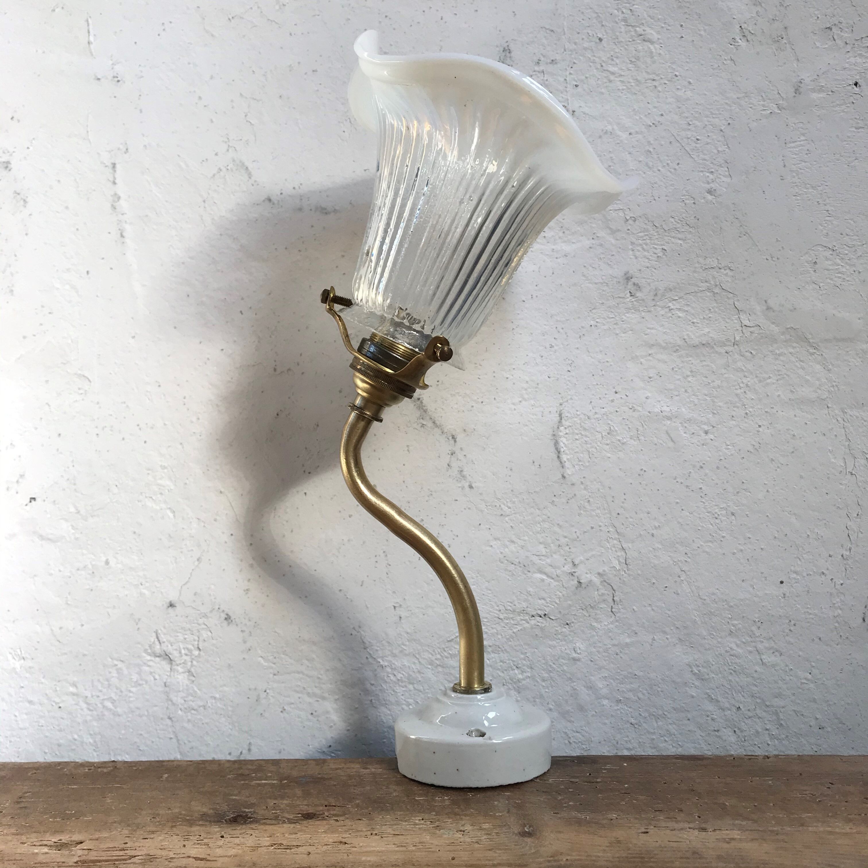 Opalescent glass swan neck sconce