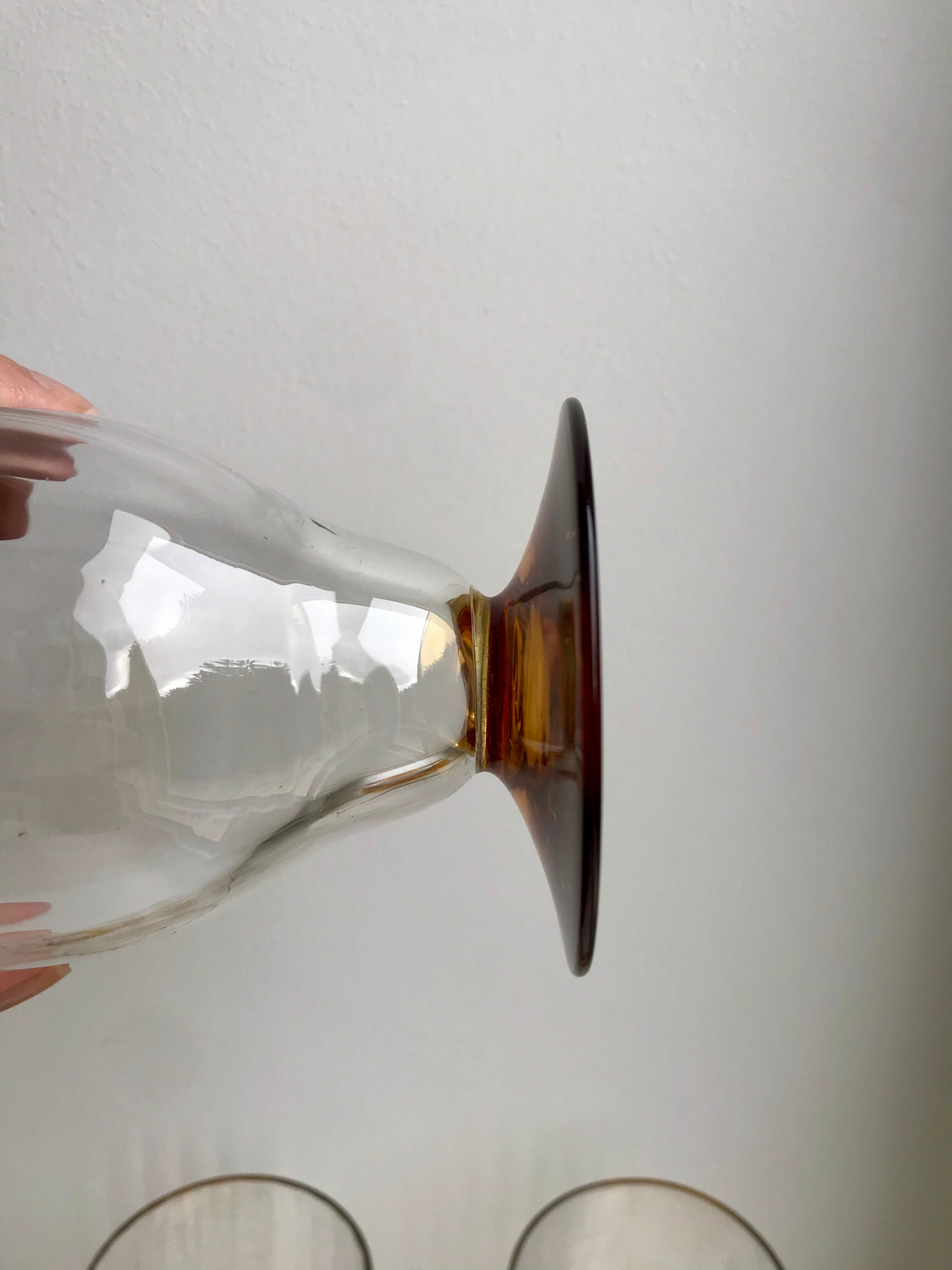 Lot de 6 verres à pieds ambré art déco années 30