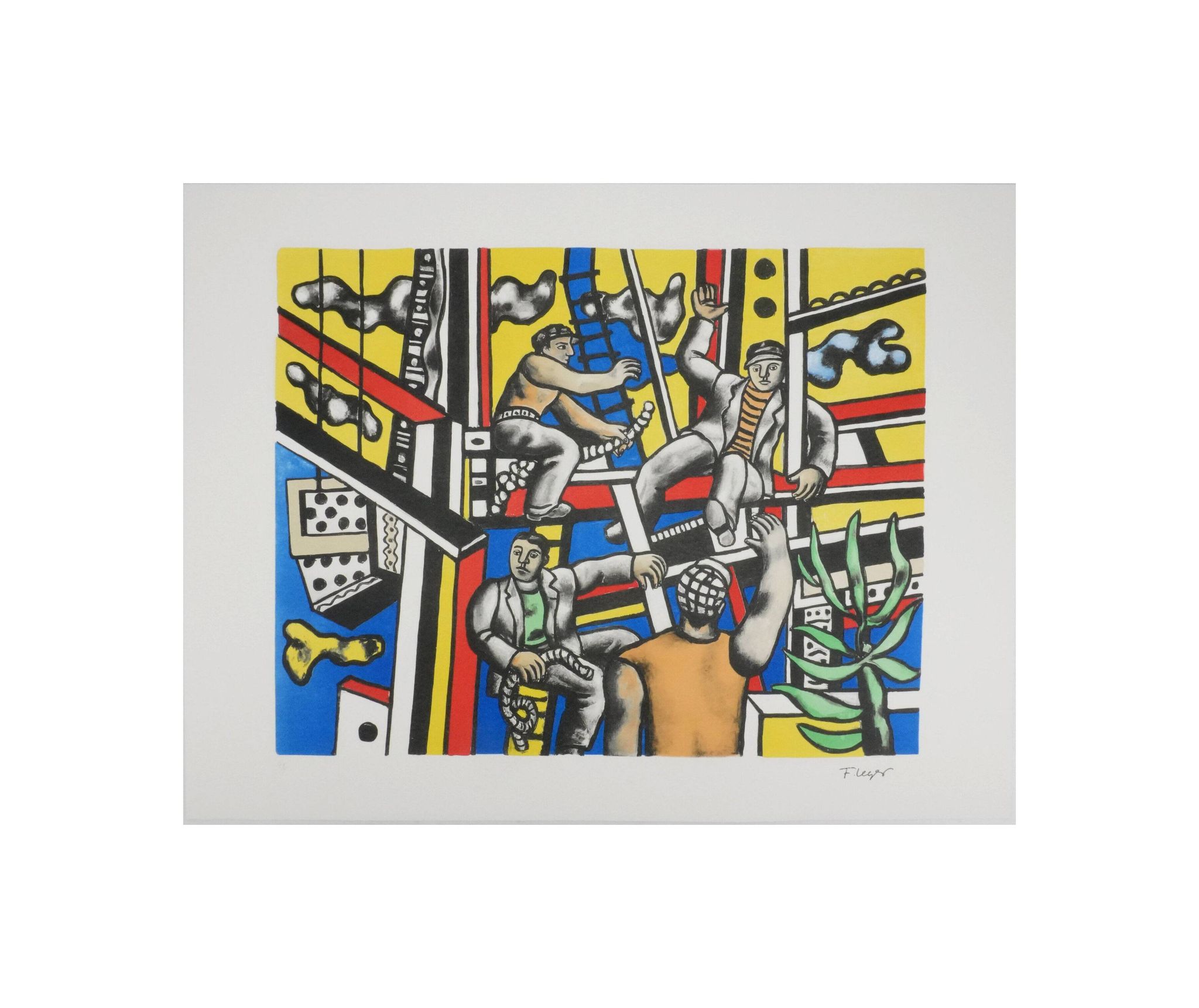 Fernand leger : les constructeurs au palmier, lithographie signée
