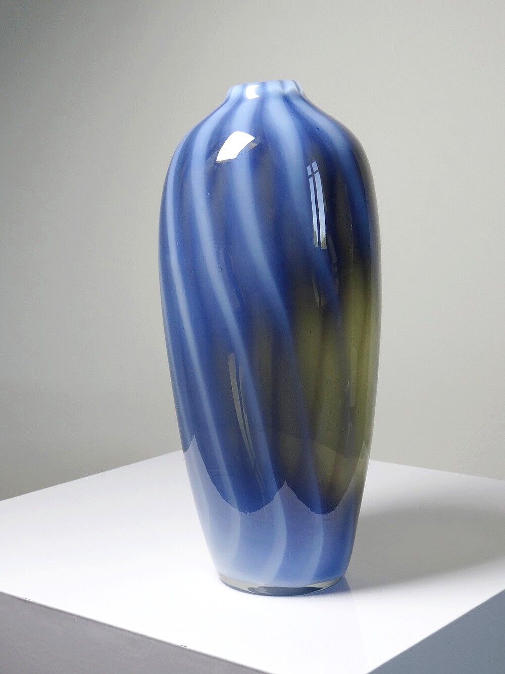 Vintage smoked glass vase lined with opaline, Murano bubble.