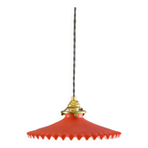 Suspension en verre ancien peint rouge  et blanc. douille et cable neuf