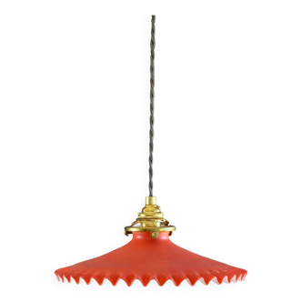 Pendant light in old glass painted red and white. New socket and cable.