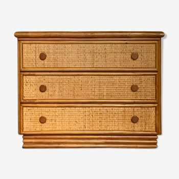 Vintage chest of drawers in rattan and bamboo