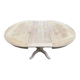 Round extendable dining table with a central pedestal base, renovated in raw wood, 150cm